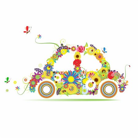 simsearch:400-04837197,k - Floral car shape for your design Stock Photo - Budget Royalty-Free & Subscription, Code: 400-04837195