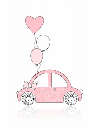 simsearch:400-04837197,k - Pink female car with floral ornament and balloons for your design Stock Photo - Budget Royalty-Free & Subscription, Code: 400-04837197