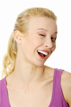 simsearch:400-04416781,k - Woman with big smile blinking. Isolated on white Photographie de stock - Aubaine LD & Abonnement, Code: 400-04837292