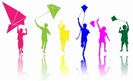Children with kite vector Stock Photo - Budget Royalty-Free & Subscription, Code: 400-04830590