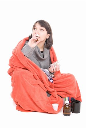 simsearch:400-05716904,k - young adult sick woman. over white background Stock Photo - Budget Royalty-Free & Subscription, Code: 400-04831404