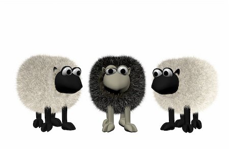 sheep family - a 3d black sheep between two white sheep Stock Photo - Budget Royalty-Free & Subscription, Code: 400-04831838