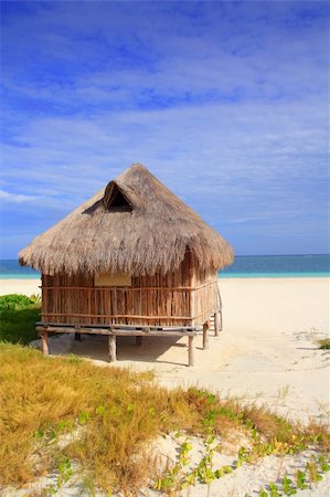 simsearch:400-04329339,k - cabin palapa hut Caribbean sea beach Mexico Puerto Morelos Stock Photo - Budget Royalty-Free & Subscription, Code: 400-04832271