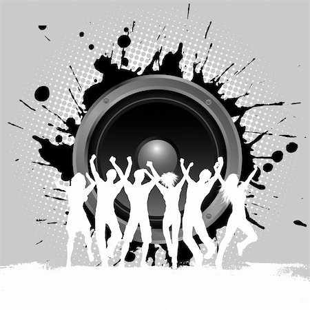 simsearch:400-04389591,k - Silhouettes of people dancing on a grunge speaker background Stock Photo - Budget Royalty-Free & Subscription, Code: 400-04832289