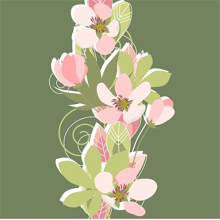 simsearch:400-05364550,k - Green floral background with stylized apple flowers Photographie de stock - Aubaine LD & Abonnement, Code: 400-04832670