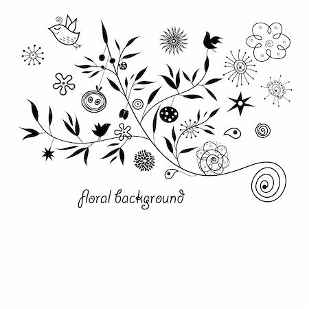 floral background with a black bird on a branch and a white Stock Photo - Budget Royalty-Free & Subscription, Code: 400-04832770