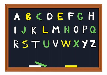 pupil in a empty classroom - vector illustration of blackboard with alphabet letters on it Stock Photo - Budget Royalty-Free & Subscription, Code: 400-04833016