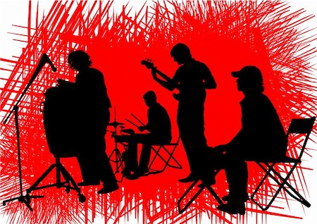 silhouette people performing - Vector drawing musical group in concert on stage Photographie de stock - Aubaine LD & Abonnement, Code: 400-04833264