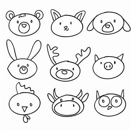 cartoon animal head doodle, vector illustration Stock Photo - Budget Royalty-Free & Subscription, Code: 400-04844870