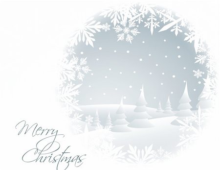 Winter card with snowy landscape and white snowflakes Stock Photo - Budget Royalty-Free & Subscription, Code: 400-04846376