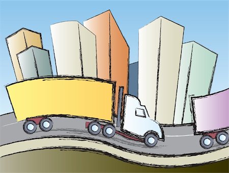 Big rigs traveling on the interstate through a large city. Stock Photo - Budget Royalty-Free & Subscription, Code: 400-04846740