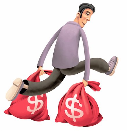 Robber is running fast with two red bags full of dollars Stock Photo - Budget Royalty-Free & Subscription, Code: 400-04847094