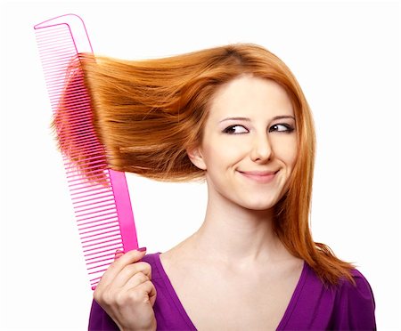 simsearch:400-04658893,k - Funny red-haired girl with big comb. Photographie de stock - Aubaine LD & Abonnement, Code: 400-04847814