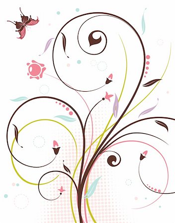 simsearch:400-04318469,k - Decorative Floral theme with butterfly, vector illustration Foto de stock - Super Valor sin royalties y Suscripción, Código: 400-04848408