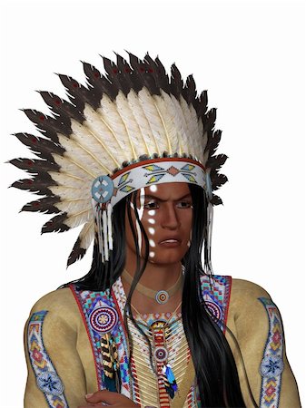face of a tribal man - face indian with war bonnet - isolated on white Stock Photo - Budget Royalty-Free & Subscription, Code: 400-04848744