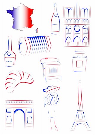 Set of vector drawn stylized sights and symbols of France Stock Photo - Budget Royalty-Free & Subscription, Code: 400-04840564