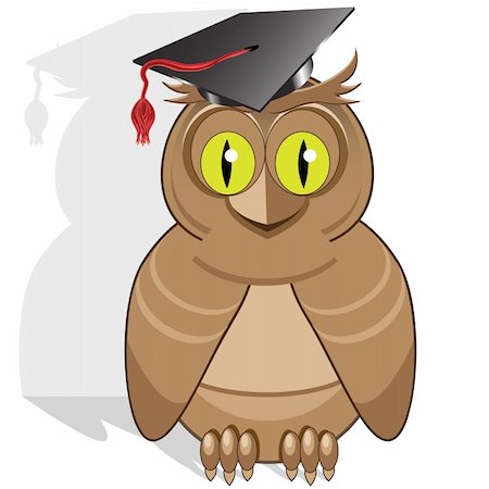 illustration, wise owl with green eye on white background Stock Photo - Budget Royalty-Free & Subscription, Code: 400-04841387