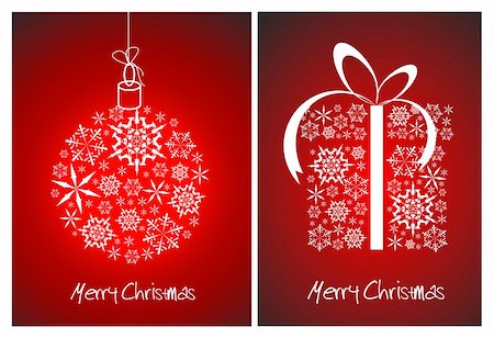 simsearch:400-05707989,k - Christmas abstract card - sphere and gift box made from white snowflakes on red background Stock Photo - Budget Royalty-Free & Subscription, Code: 400-04841877