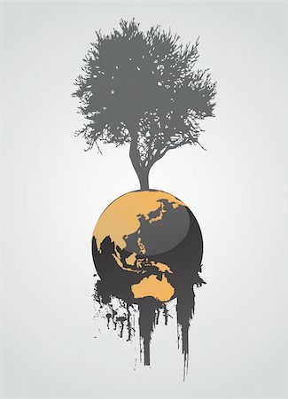 Earth globes with tree, vector illustration Stock Photo - Budget Royalty-Free & Subscription, Code: 400-04843239