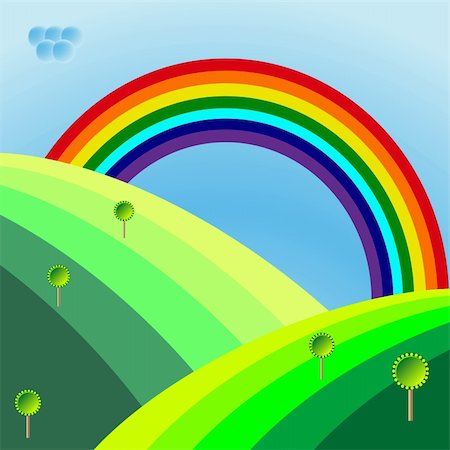 retro landscape with trees and rainbow, abstract vector art illustration Stock Photo - Budget Royalty-Free & Subscription, Code: 400-04843633