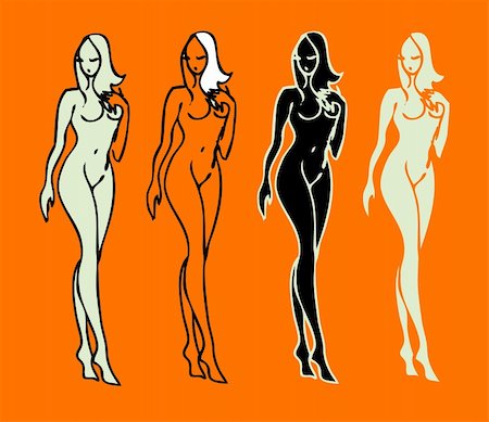 female body fashion sketch - beautiful nude woman silhouettes vector sketch emblems Stock Photo - Budget Royalty-Free & Subscription, Code: 400-04843668