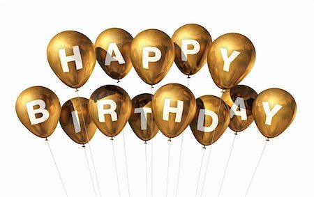3D gold Happy Birthday balloons isolated on white background Foto de stock - Super Valor sin royalties y Suscripción, Código: 400-04854539