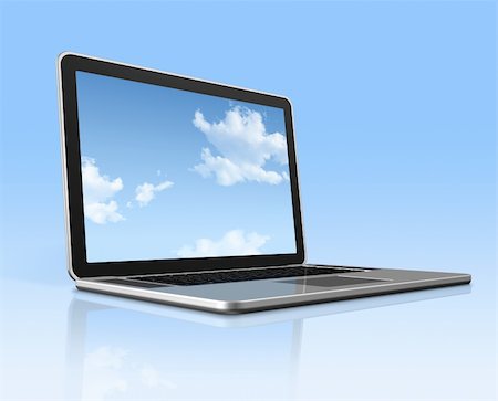 3D laptop computer with sky in screen isolated on blue with 2 clipping path : one for global scene and one for the screen Photographie de stock - Aubaine LD & Abonnement, Code: 400-04854540