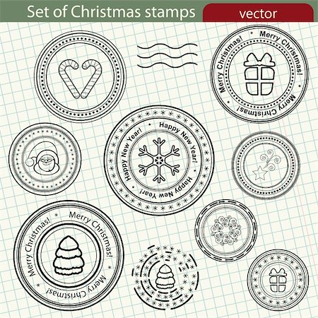 Set of Christmas stamps, vector image. Stock Photo - Budget Royalty-Free & Subscription, Code: 400-04855498