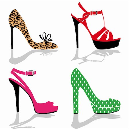 simsearch:400-07218273,k - Women colorful shoes collection, isolated on white, full scalable vector graphic for easy editing and color change. Stock Photo - Budget Royalty-Free & Subscription, Code: 400-04856162