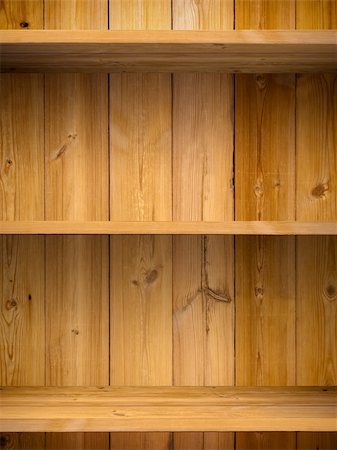 Empty wood shelf on wooden wall Stock Photo - Budget Royalty-Free & Subscription, Code: 400-04858021