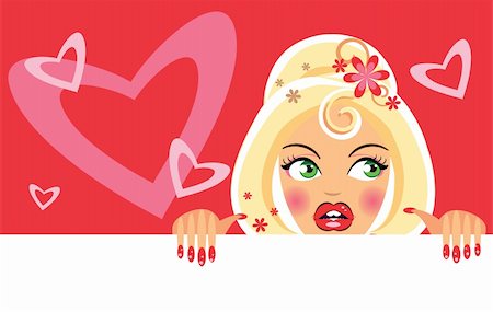 face card - Valentine Girl with blank and hearts background Photographie de stock - Aubaine LD & Abonnement, Code: 400-04858600