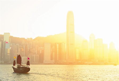 Hong Kong harbour with tourist junk Stock Photo - Budget Royalty-Free & Subscription, Code: 400-04858780