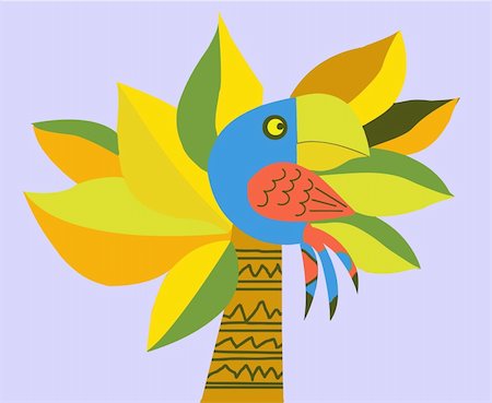 simsearch:400-05266074,k - vector drawing of the parrot on palm Stock Photo - Budget Royalty-Free & Subscription, Code: 400-04858844