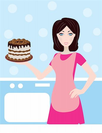 vector illustration of a housewife cooking in the kitchen Stock Photo - Budget Royalty-Free & Subscription, Code: 400-04858965