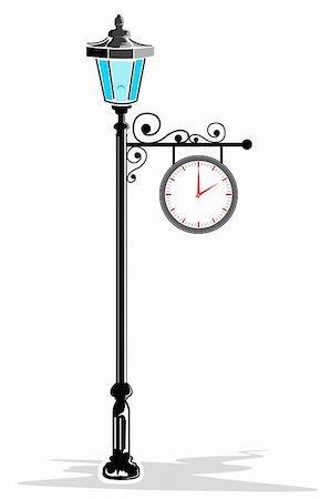 simsearch:400-07977470,k - illustration of clock in pole lamp on white background Stock Photo - Budget Royalty-Free & Subscription, Code: 400-04859259