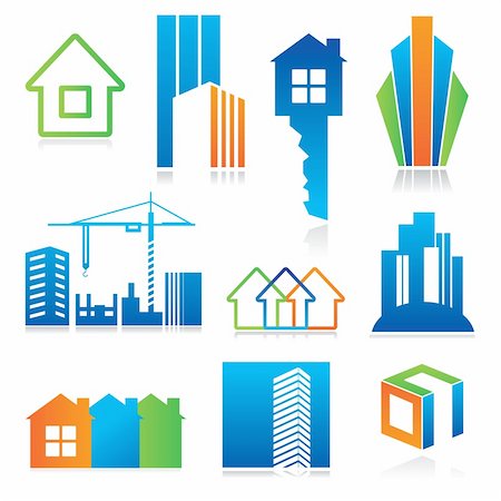 Collection of templates icons - Building of and real estate. Abstract color element set of corporate templates. Just place your own name. Stock Photo - Budget Royalty-Free & Subscription, Code: 400-04859415
