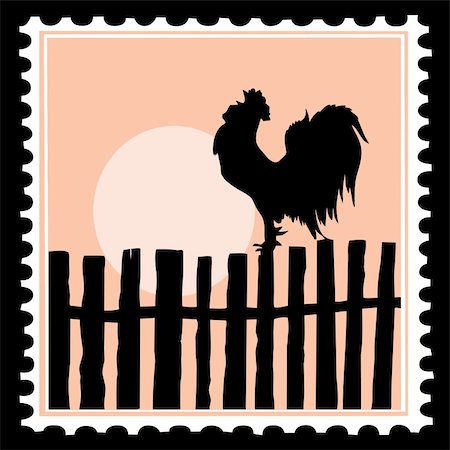 fence painting - vector silhouette of the cock on postage stamps Stock Photo - Budget Royalty-Free & Subscription, Code: 400-04859773