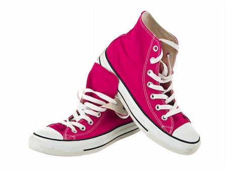 simsearch:400-05318197,k - Vintage hanging pink shoes on pure white background Foto de stock - Super Valor sin royalties y Suscripción, Código: 400-04850450