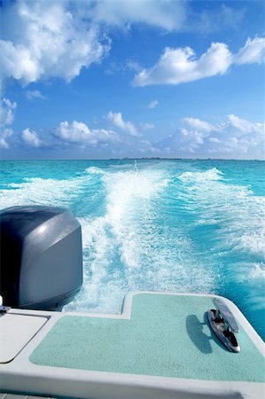 boat outboard stern with prop wash foam caribbean sea Stock Photo - Budget Royalty-Free & Subscription, Code: 400-04850722