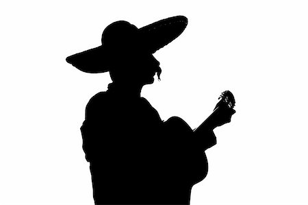 Charro Mariachi playing guitar backlight silhouette over white Stock Photo - Budget Royalty-Free & Subscription, Code: 400-04850767
