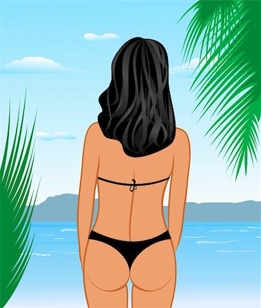 simsearch:400-03950469,k - Illustration sexy woman's back on the beach - vector Stock Photo - Budget Royalty-Free & Subscription, Code: 400-04851171