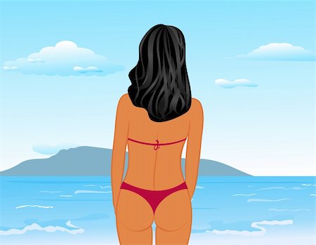 simsearch:400-03950469,k - Illustration sexy woman's back on the beach - vector Stock Photo - Budget Royalty-Free & Subscription, Code: 400-04851172