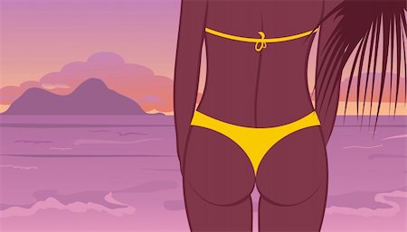 simsearch:400-03950469,k - Illustration buttocks of young girl at sunset on beach - vector Stock Photo - Budget Royalty-Free & Subscription, Code: 400-04851173