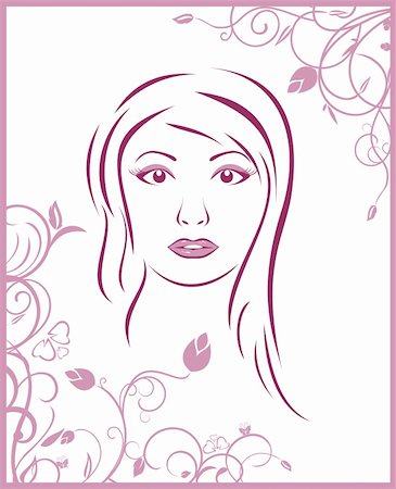 simsearch:400-05927920,k - Illustration girl face with floral background - vector Foto de stock - Super Valor sin royalties y Suscripción, Código: 400-04851202