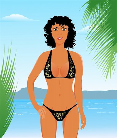 simsearch:400-04702742,k - Illustration pretty suntanned girl on beach - vector Stock Photo - Budget Royalty-Free & Subscription, Code: 400-04851973