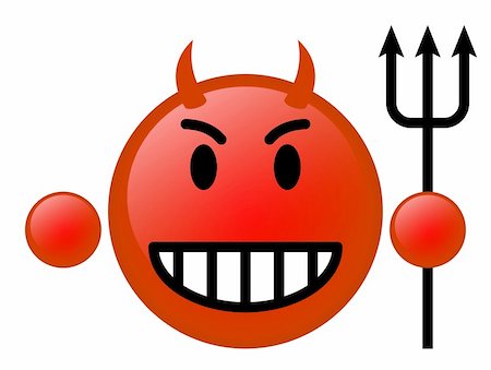 evil faces for emotions - Red spherical devil with trident over white background Stock Photo - Budget Royalty-Free & Subscription, Code: 400-04853495