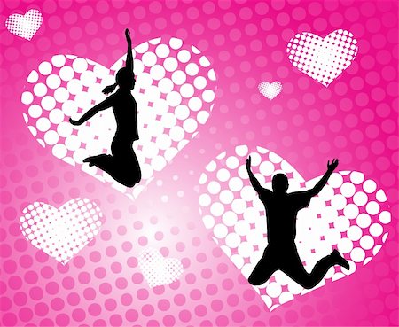 simsearch:400-04522629,k - happy people jumping on the abstract love background - vector Stock Photo - Budget Royalty-Free & Subscription, Code: 400-04864070