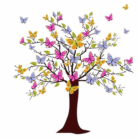 vector eps 10 illustration of colorful butterflies on a tree Stock Photo - Budget Royalty-Free & Subscription, Code: 400-04865055