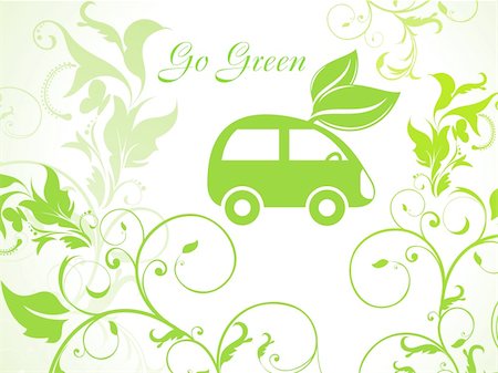 eco leaf line art - abstract green eco background with car vector illustration Stock Photo - Budget Royalty-Free & Subscription, Code: 400-04865553