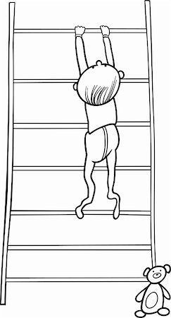 illustration of baby boy climbing on bookcase for coloring book Stock Photo - Budget Royalty-Free & Subscription, Code: 400-04867401